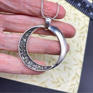 EAST 5th Silver Tone Crescent Rhinestones On Rope Chain Pendant Necklace